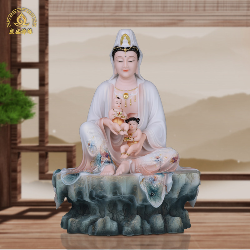 汉白玉送子观音菩萨佛像中式客厅