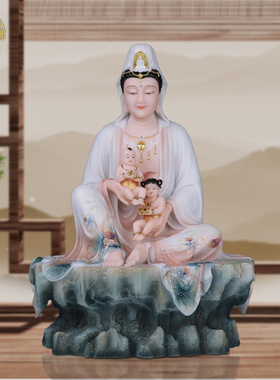 汉白玉送子观音菩萨佛像中式客厅