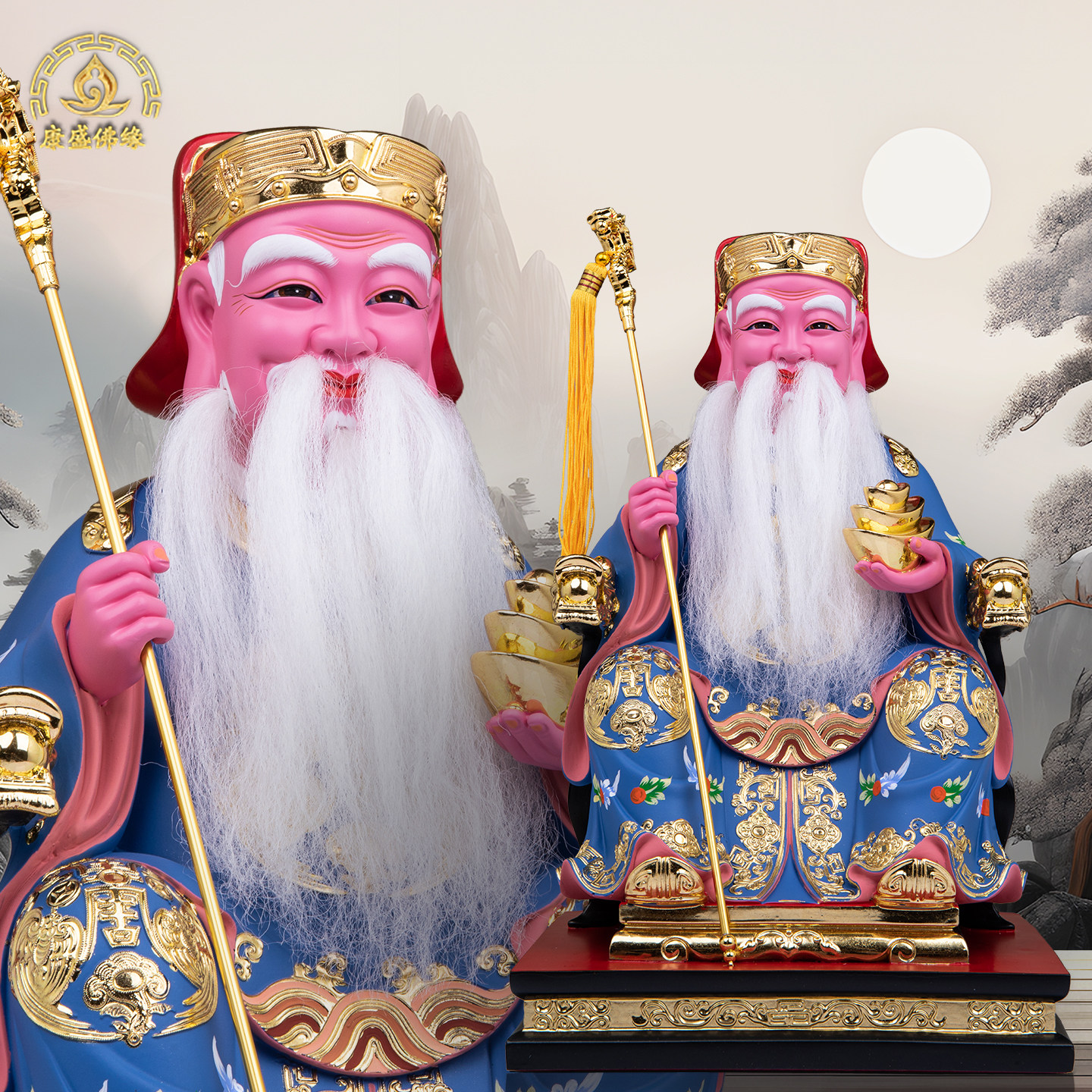 员外土地公神像树脂唐彩摆件福德正神佛像土地公地主财神招财家用