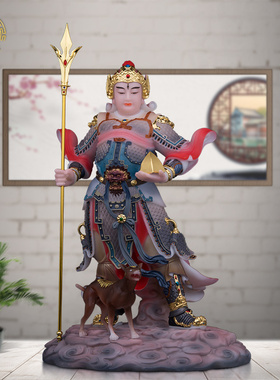 汉白玉哮天犬将军客厅杨戬神像