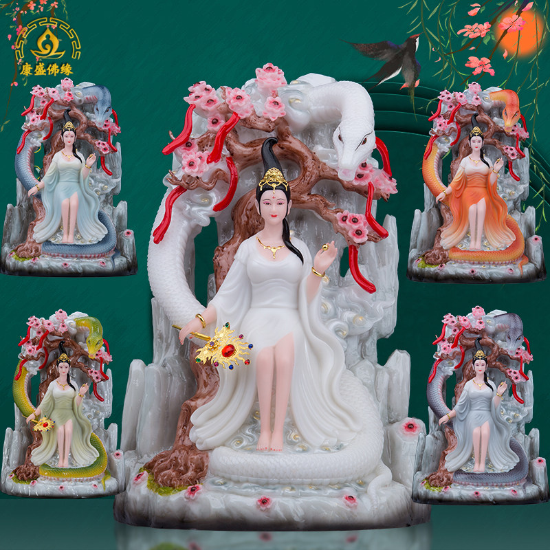 汉白玉美女蛇小青白娘子常柳娘娘吉祥蛇摆件飞天真身家用桌面摆件