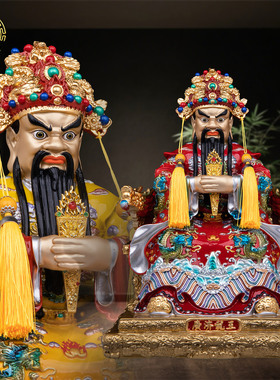 铜彩绘广济龙王佛像家居招财摆件