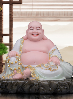 汉白玉新中式客厅宽体弥勒佛佛像