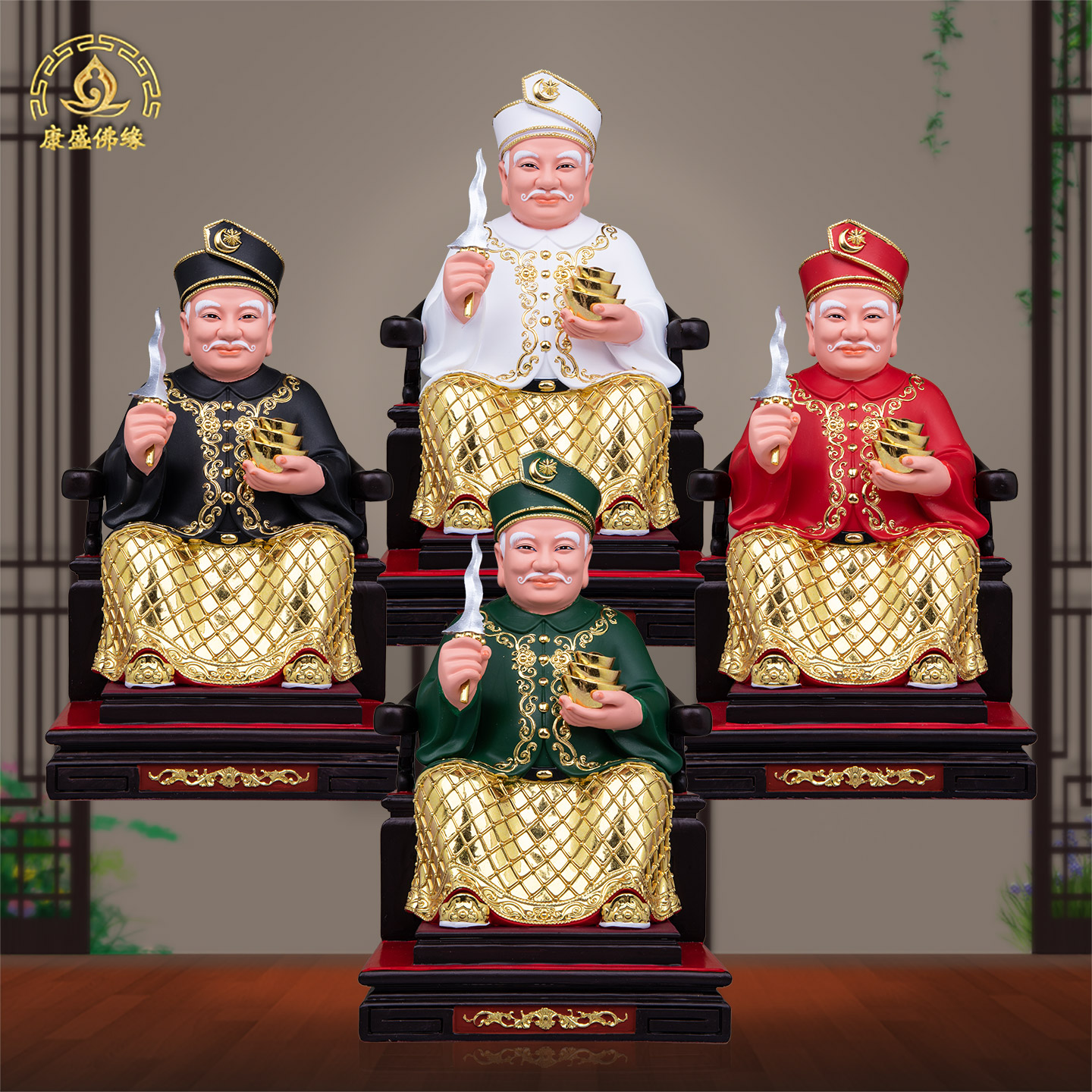 树脂素彩绘拿督公像家用桌面摆件