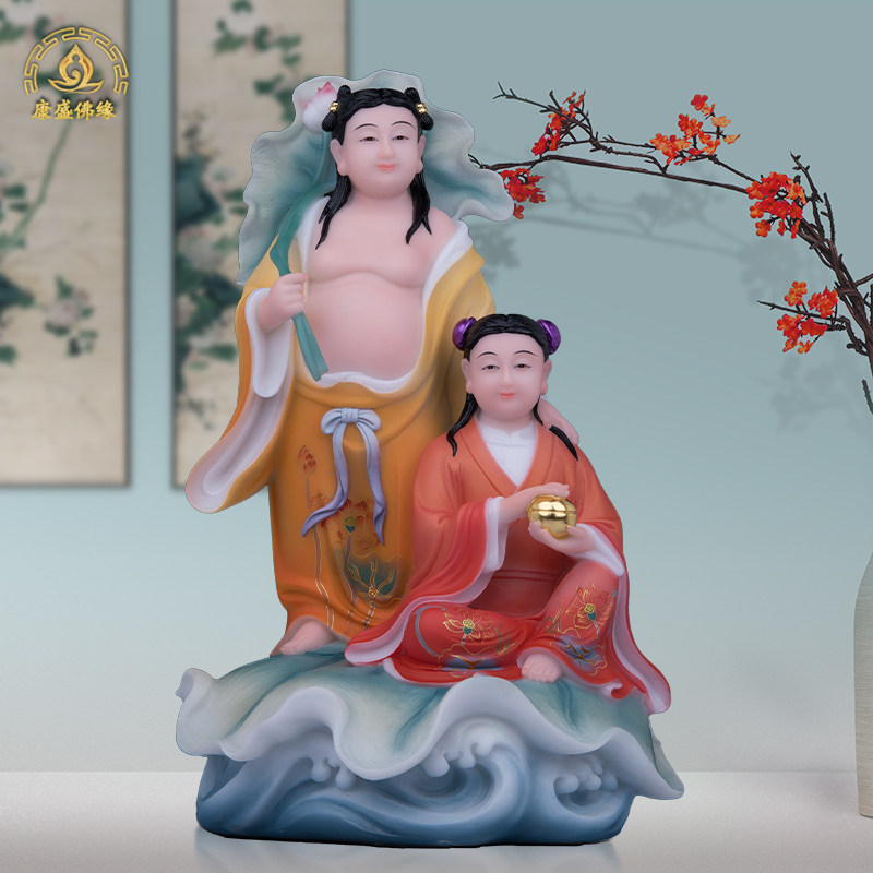 和合二圣佛像汉白玉摆件工艺品图片