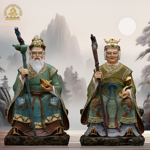土地公土地婆像黄铜店铺家用摆件
