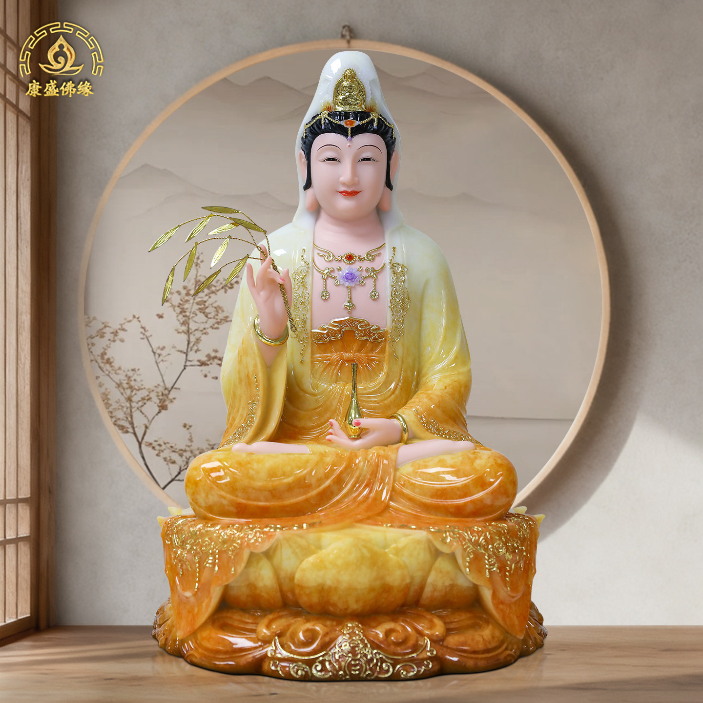 观音菩萨佛像汉白玉中式供奉摆件