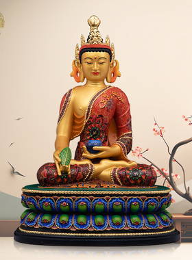 药师佛神像纯铜中式客厅古彩摆件
