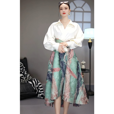 甜美风简约纯色款上衣半裙套装女