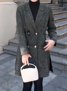 百搭通勤中长款毛呢大衣外套