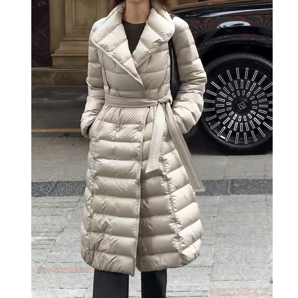 排骨款式中长款翻领羽绒外套女