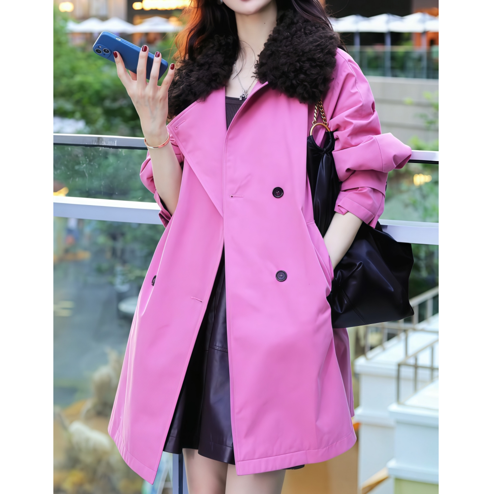 洋气减龄宽松玫红色羽绒服外套
