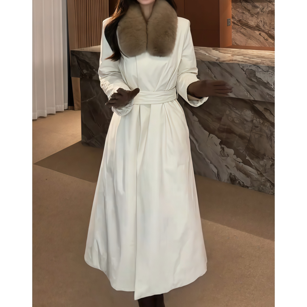 中长款毛领工装黑白色羽绒服外套