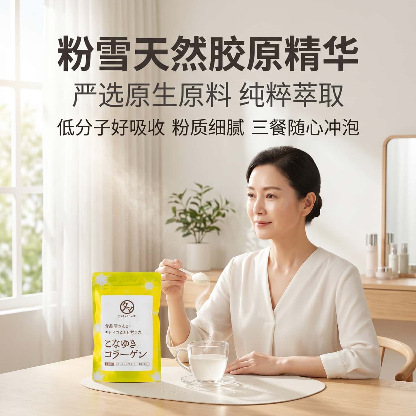 日本代购粉雪低分子胶原蛋白粉猪皮精华高纯度易吸收女性肌肤保养