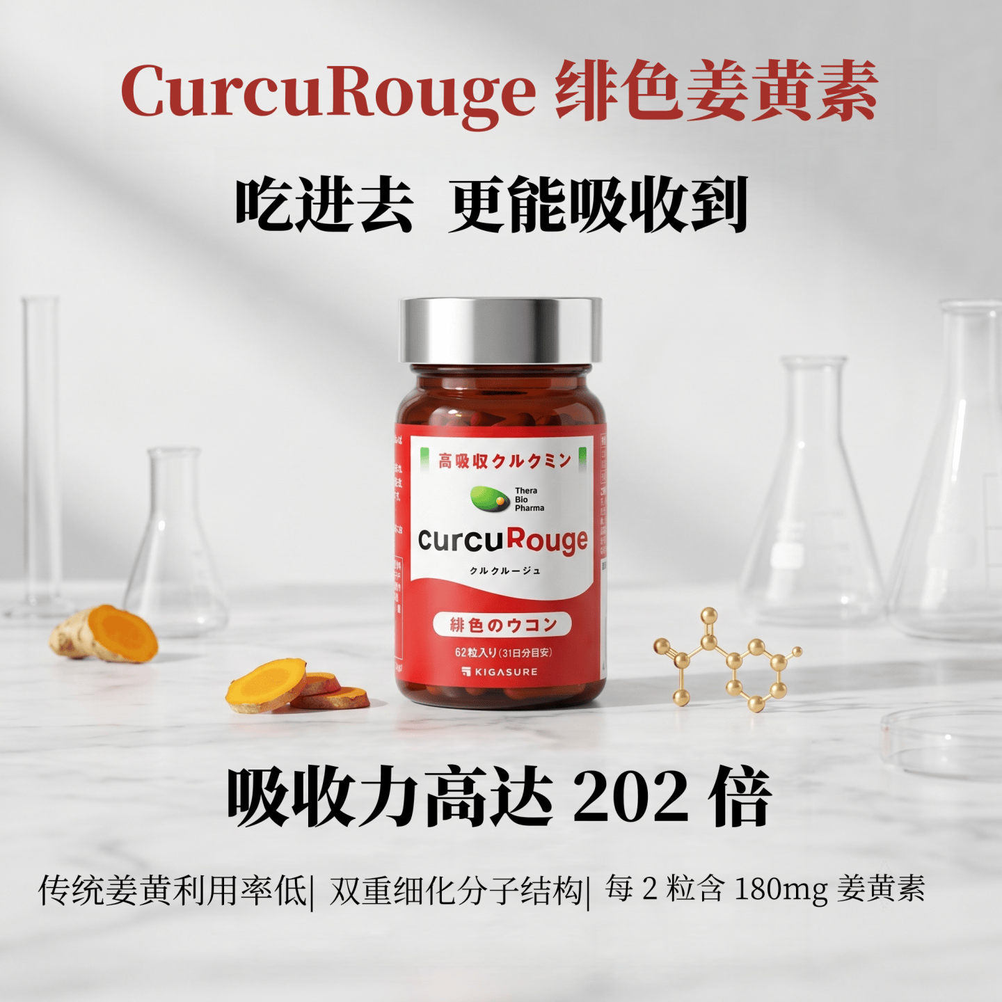 日本代购CurcuRouge绯色姜黄素胶囊高吸收高含量 成年人营养