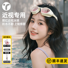 女士泳镜近视高清防雾防水有泳帽中框不起雾成人带度数的游泳眼镜