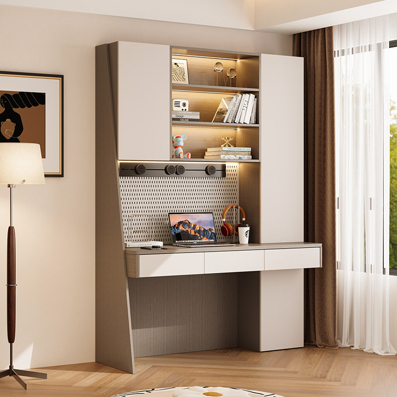 实木桌子电脑桌卧室家用学生洞洞板书桌书架一体桌子长条桌写字桌