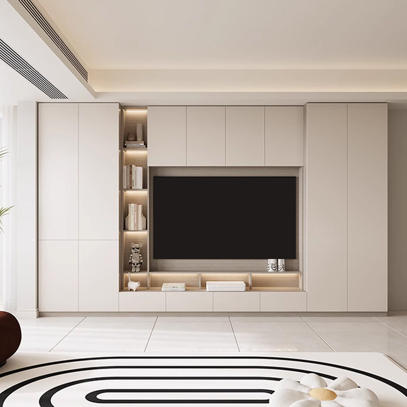 实木电视柜一体组合背景墙柜客厅现代简约满墙壁柜收纳储物柜定制