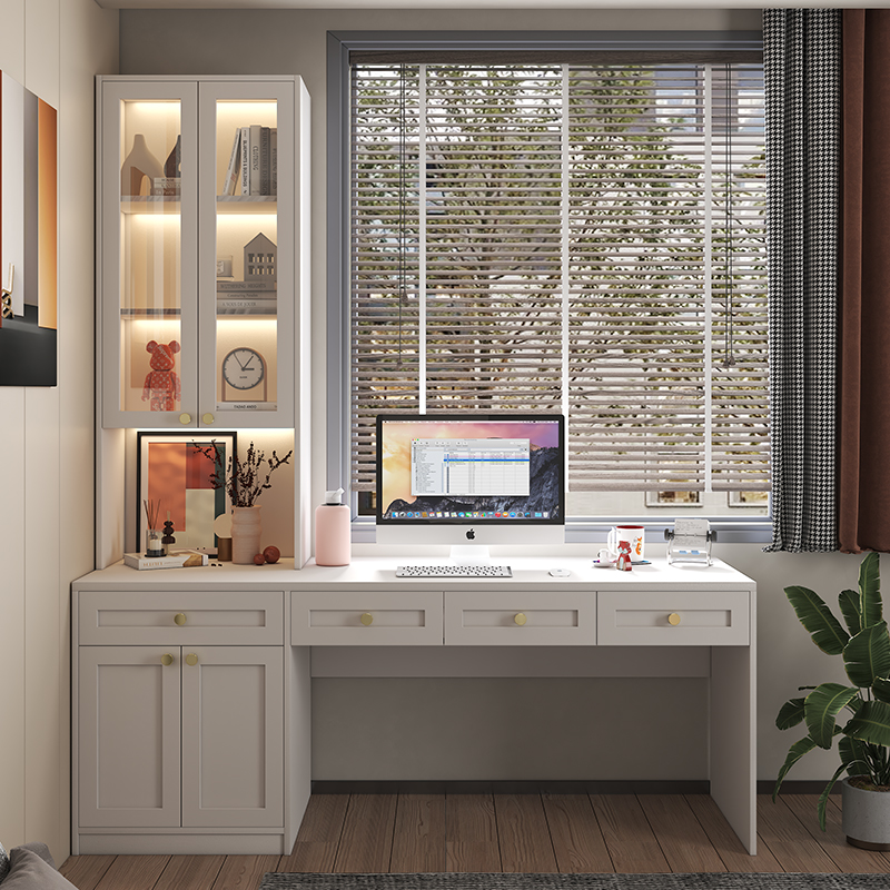 实木飘窗书桌书架一体电脑桌小户型窗边学生学习桌写字桌书柜组合,住宅家具,电脑桌,淘宝优惠券,粉丝福利购,淘宝优惠卷