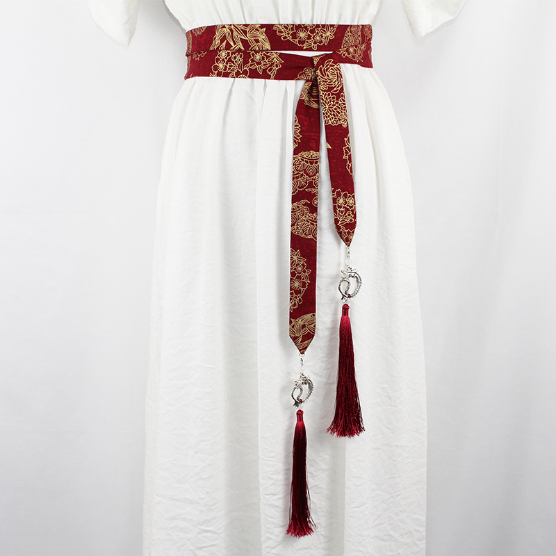 烫金印花棉麻流苏腰带古风