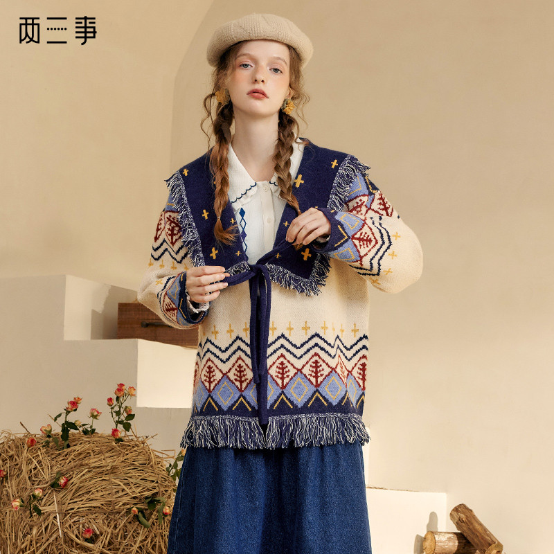 两三事塞北风絮流苏海军领绑带费尔岛毛衣外套