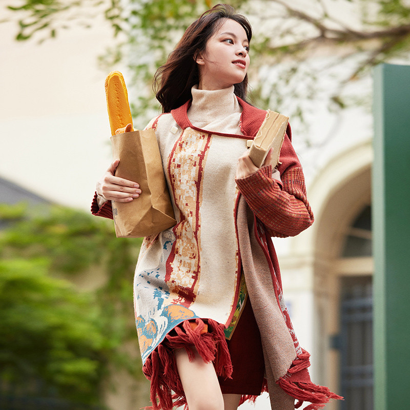 两三事梵高信使流苏装饰毛衣斗篷,女装/女士精品,毛衣,淘宝优惠券,粉丝福利购,淘宝优惠卷