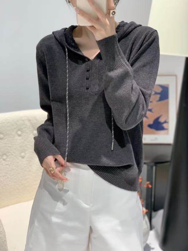 休闲连帽细羊毛针织衫女2025秋冬宽松套头毛衣小衫内搭上衣潮9915