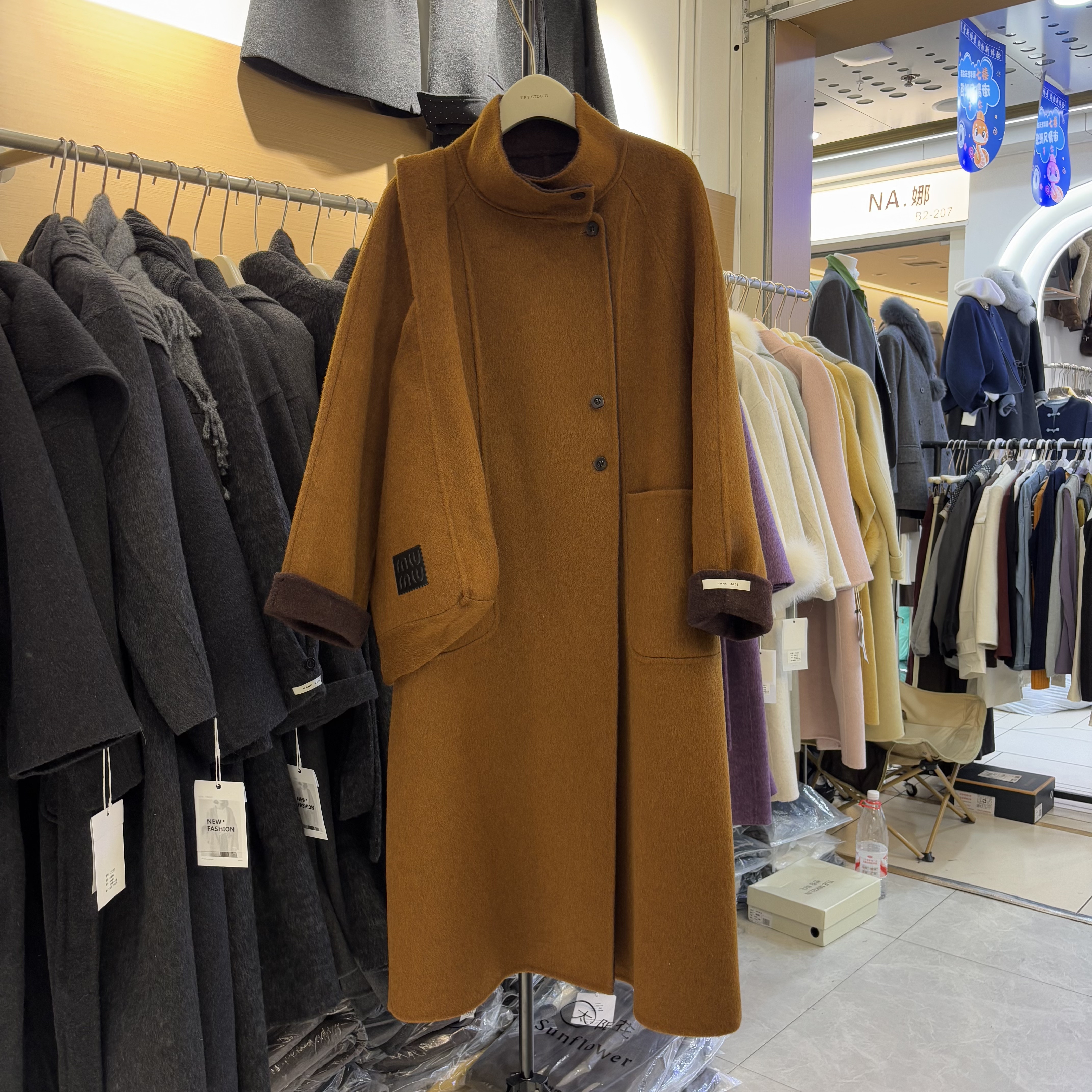 双面羊绒大衣女款2025新款冬加厚中长款立领羊毛带包毛呢外套