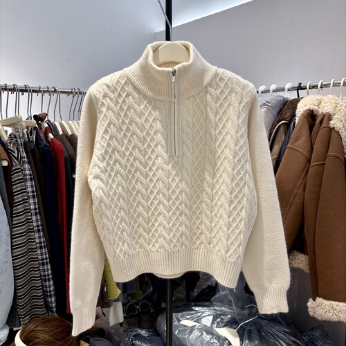 冬季女时尚简约高领套头针织衫显瘦打底衫上衣厚实毛衣半开钮扣潮