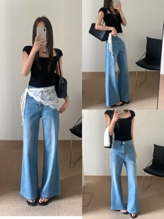 女休闲直筒牛仔长裤 2026春款 百搭高腰显瘦阔腿裤 时尚 子潮5501 韩版