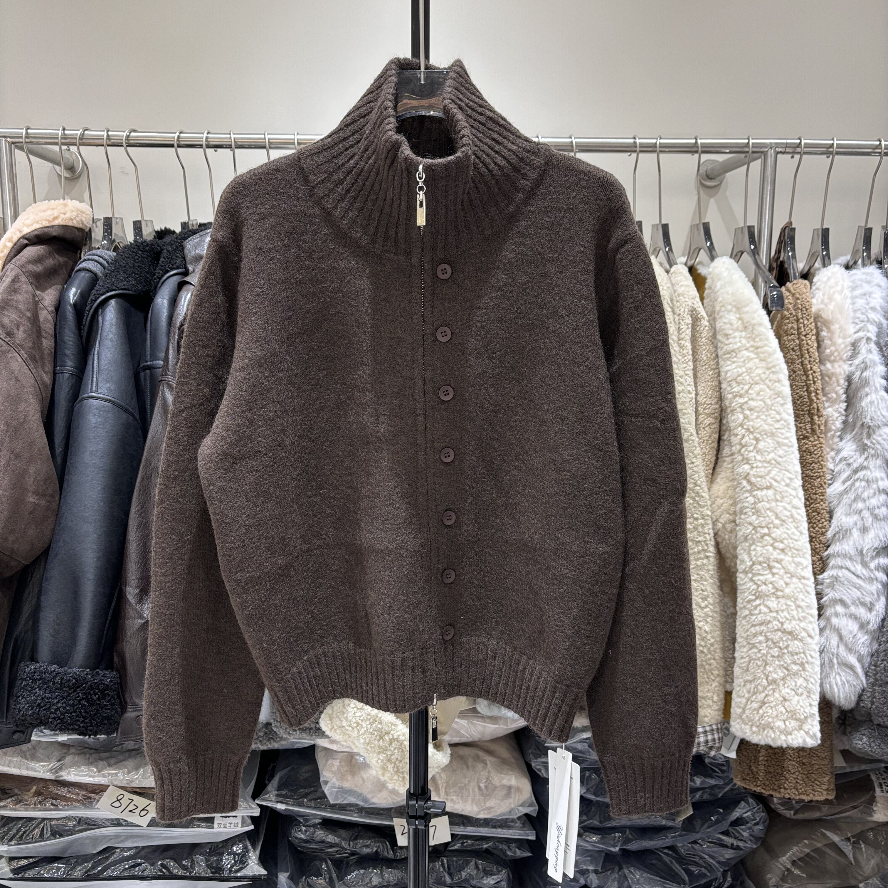 2025秋冬新款韩版立领宽松显瘦高领长袖针织衫女毛衣外套上衣8093