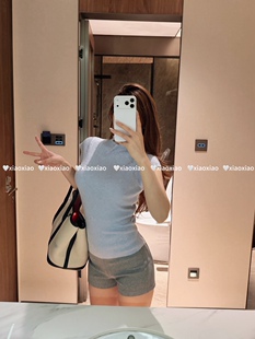 洋气修身 2026新款 女夏季 针织衫 显瘦6620 满天星烫钻立领落肩短袖