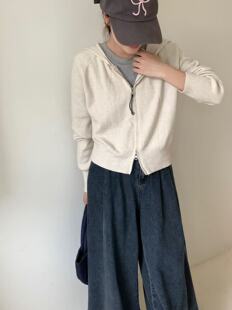 6609休闲设计感简约连帽长袖 女秋季 显瘦短款 套头上衣外套 针织衫