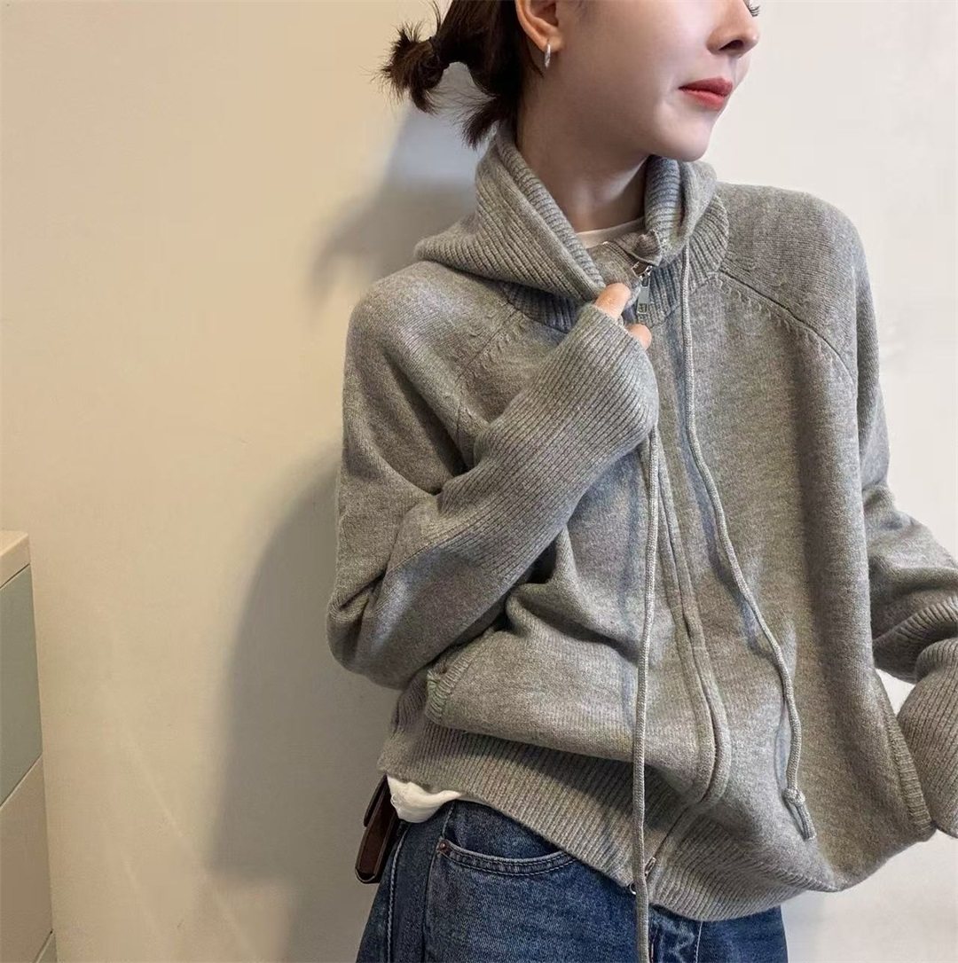 软糯风连帽系带拼拉链麻花针织开衫女春季新款毛衣外套休闲上衣潮,女装/女士精品,毛针织衫,淘宝优惠券,粉丝福利购,淘宝优惠卷