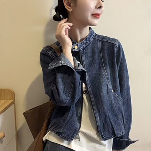 美式复古立领短款超酷牛仔外套女2026春季新款百搭拉链夹克上衣潮