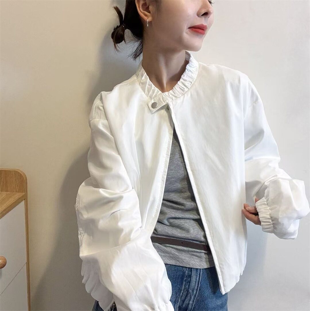 韩系正品立领拉链高级感宽松短外套女春季新款简约百搭长袖夹克潮