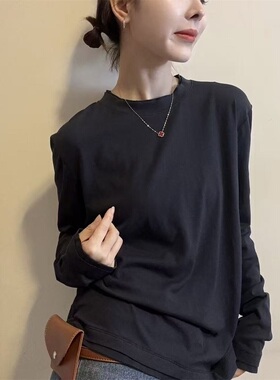 韩系通勤风长袖T恤女2026春季新款宽松圆领显瘦百搭打底上衣31325