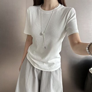 2026春装新款韩版通勤风圆领短袖T恤女宽松百搭显瘦打底衫想6069