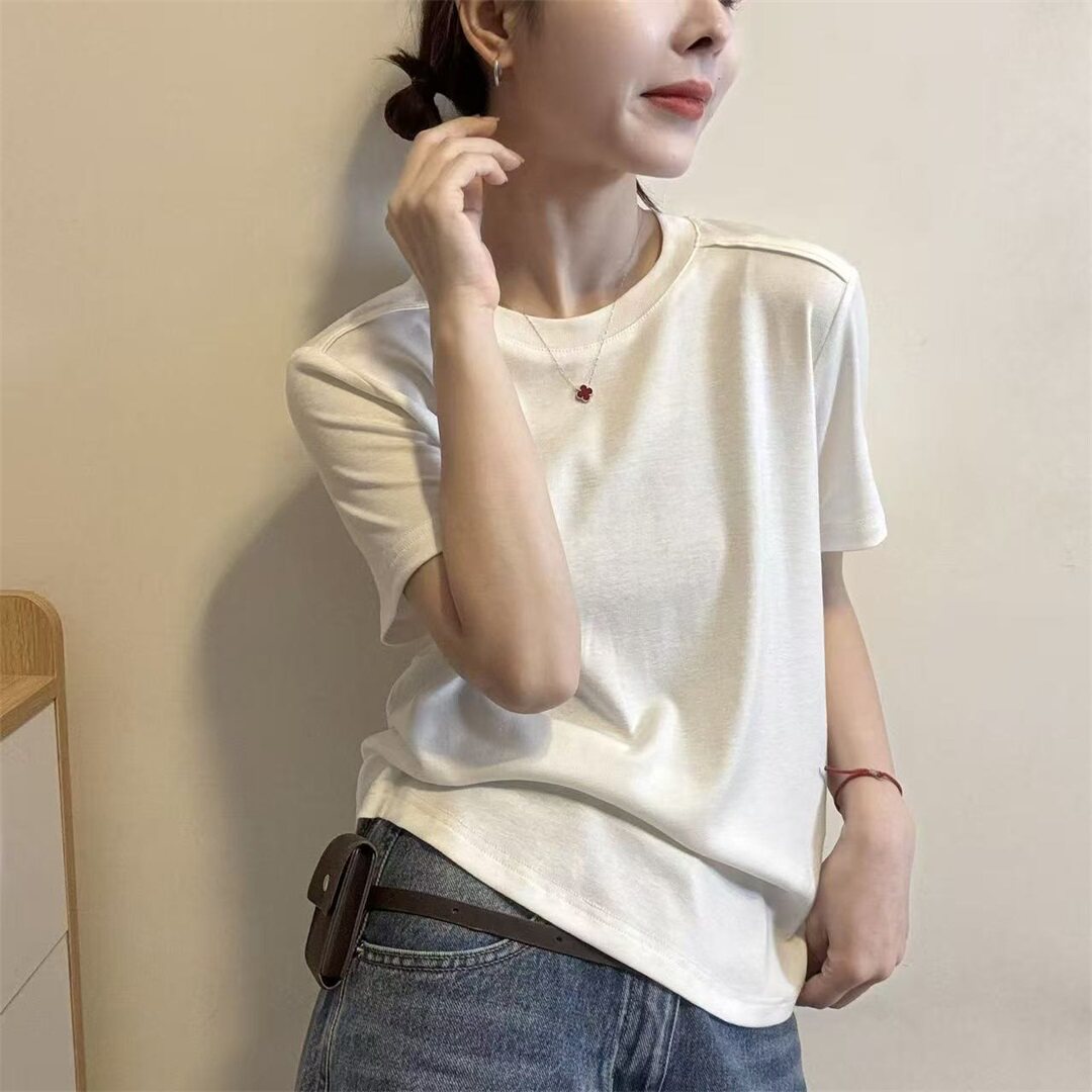 韩系通勤风圆领短袖T恤女春夏新款宽松显瘦百搭基础款上衣潮31316
