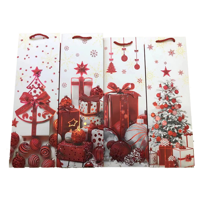 圣诞风礼品袋圣诞节手提袋包装高档白卡纸单支红酒袋纸袋送礼提袋