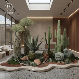 仿真稻草人沙生植物造景龙舌兰绿植盆栽仙人掌沙漠景观店铺绿植物