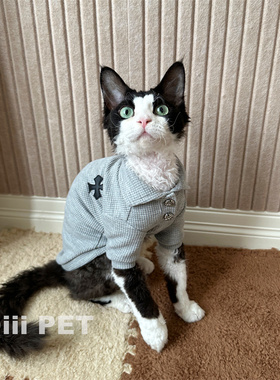 HOiii PET 潮牌华夫格POLO衫德文无毛猫衣服克罗心卫衣春夏薄款