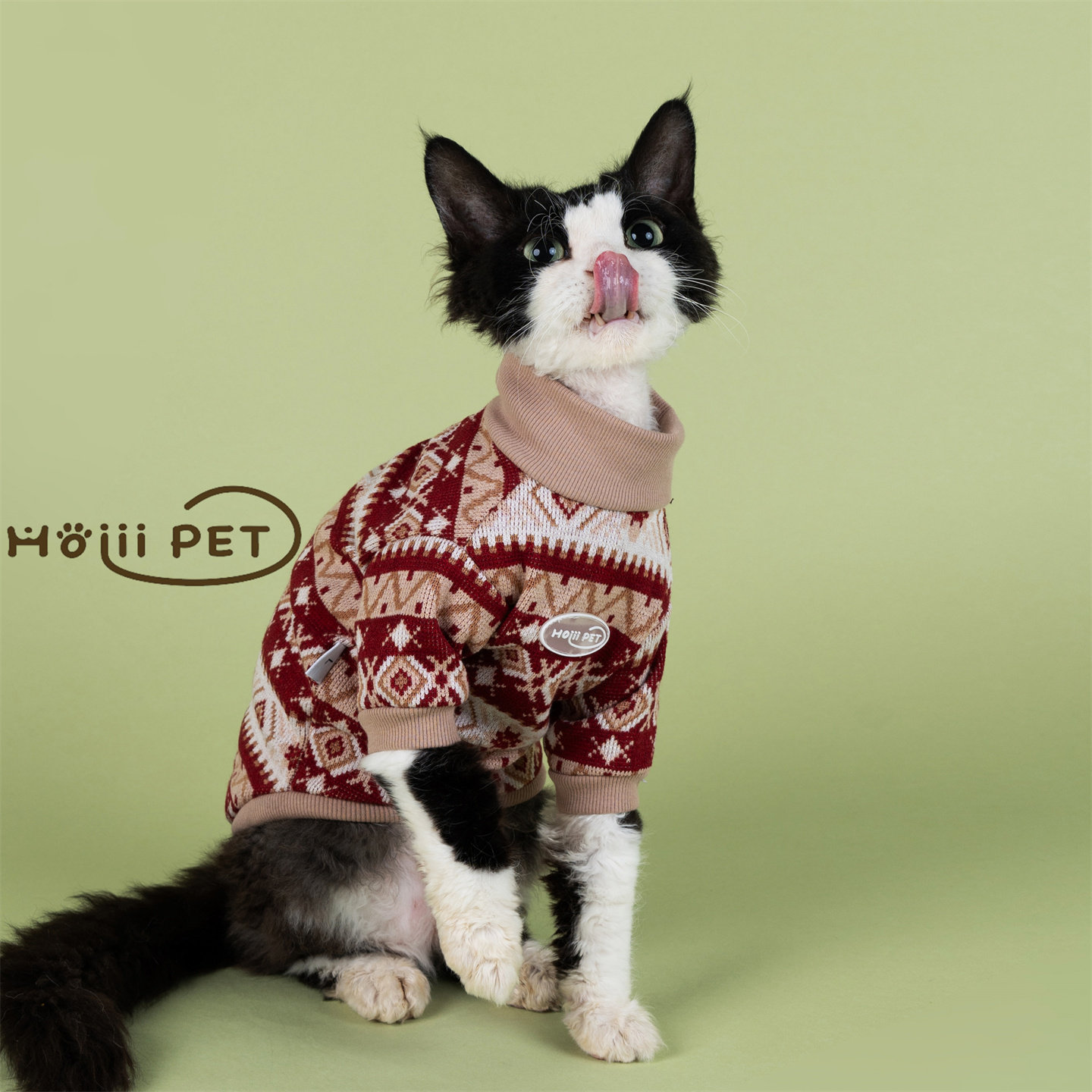HOiii PET新年格子针织卫衣德文猫衣服保暖无毛猫衣服舒适好穿