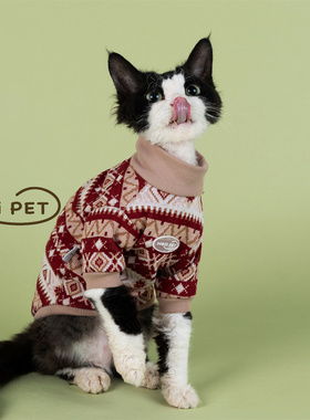 HOiii PET新年格子针织卫衣德文猫衣服保暖无毛猫衣服舒适好穿