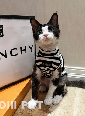 HOiii PET 弹力纯棉条纹华夫格背心德文斯芬克斯无毛猫衣服空调服