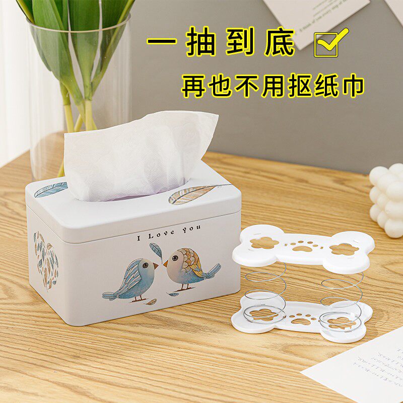 纸巾盒弹簧底托弹力内置创意家用客厅餐厅北欧桌面可升降式抽纸盒图片