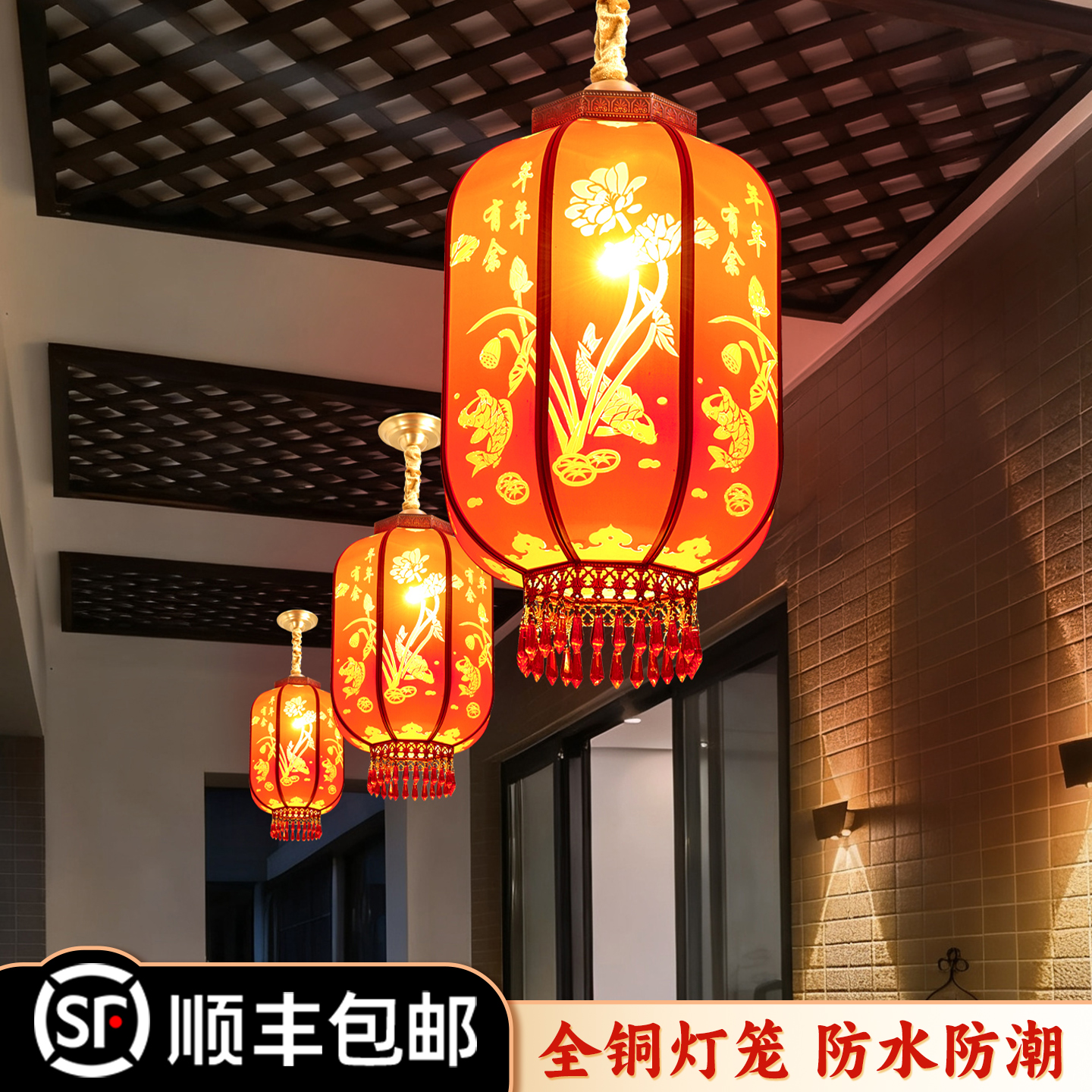 书房吊灯全铜户外吊灯超亮凉亭玄关过道走廊花园大门庭院灯笼宫灯