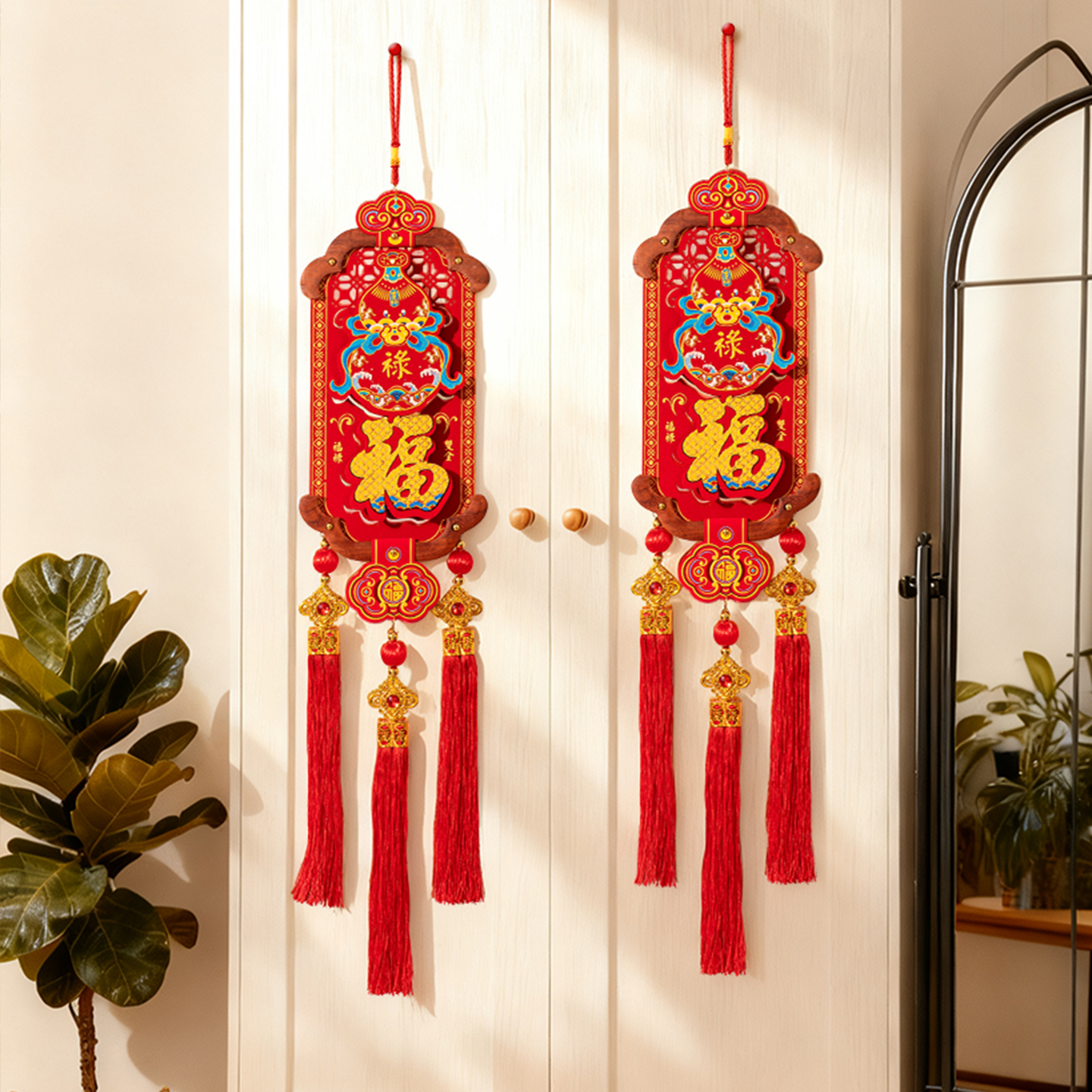 新年2026马年绒布木挂件装饰春节过年装扮客厅电视背景墙喜庆挂饰