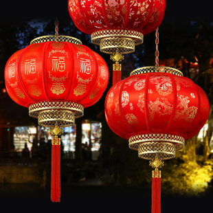 2026新年阳台户外防水装饰旋转仿羊皮喜庆室内中式宫灯圆形红灯笼