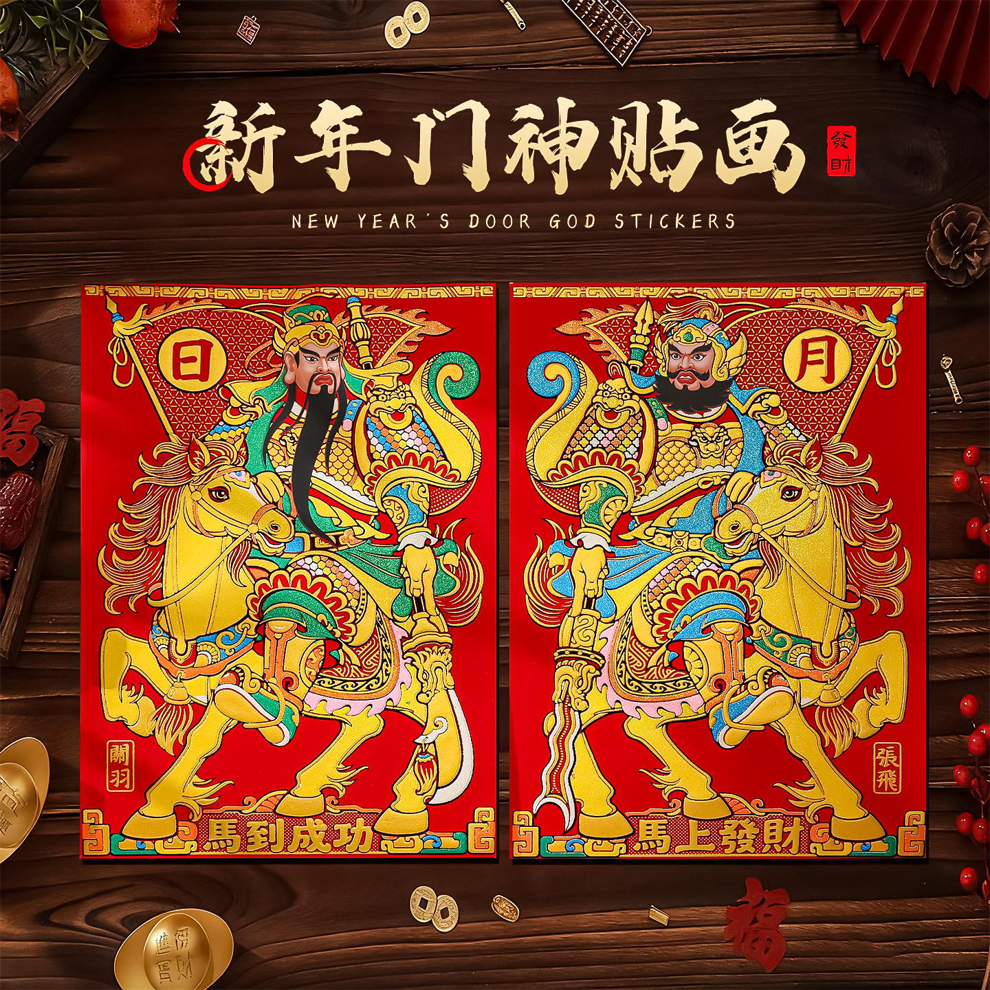 家用大门门神门贴2026马年烫金植绒招财进宝款春节新年装饰单品,节庆用品/礼品,门神,淘宝优惠券,粉丝福利购,淘宝优惠卷